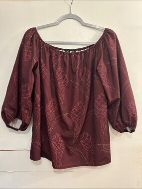 Off-Shoulder Floral Blouse in Deep Burgundy